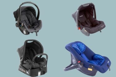 Imagem traz quatro tipos de bebê conforto: Galzerano, Voyage Infantil, Safety 1st e Cosco Kids